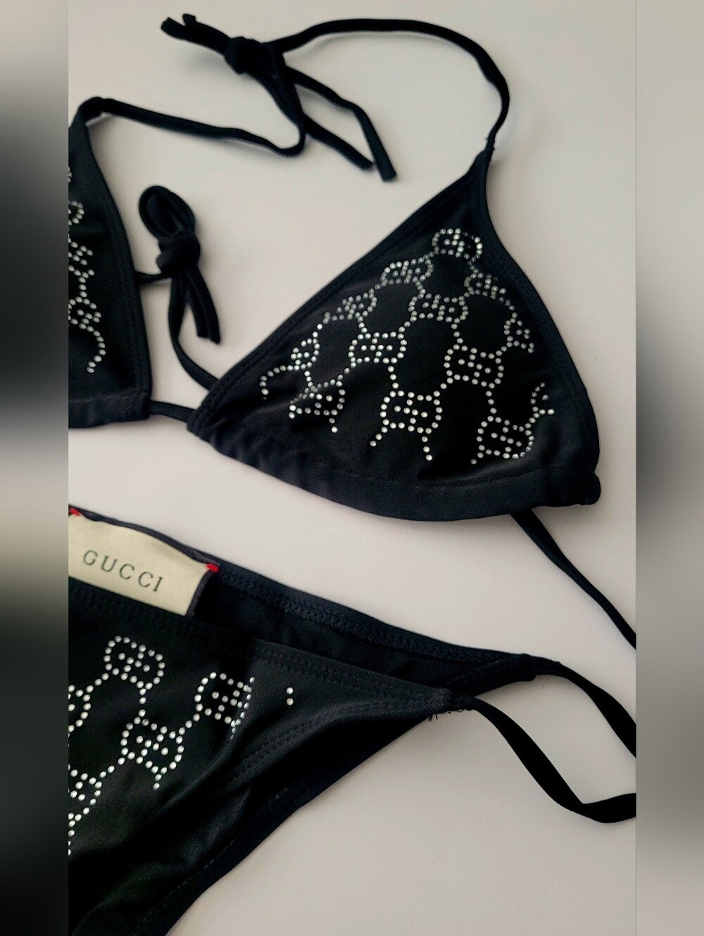 🇮🇹 Gucci Black Crystal-🖤Studded Triangle String Bikini🩱 - Picture 5 of 10